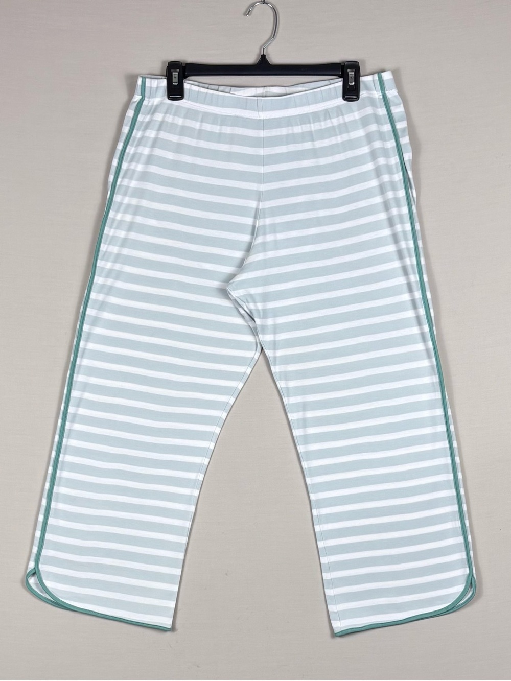 Pastel Mint Stripe Cotton Pajama Pants Large Coastal Lounge Sleepwear